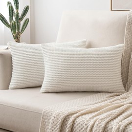 MIULEE Pack of 2 Corduroy Cushion Covers Decorative Throw Pillow Cover Square Pillowcase for Sofa Bedroom Living Room Home 12x20 Inch 30x50 cm Bleach