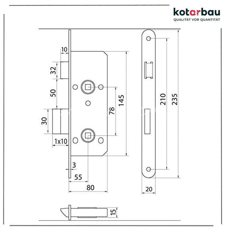 KOTARBAU® Toilet Mortice Lock 78 x 55 mm Door Lock