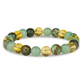 Crystal Vibe Extra Strength Wealth Bracelet - Money Bracelet for Prosperity - Citrine, Green Aventurine and African Turquoise Beaded Bracelet for Women Men - Adjustable Size