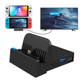 AOJAKI Switch Dock Switch Stand (TV Mode / Table Mode) Switch Stand, 4K Directly TV Output, Switch Dog Heat Dissipation, 3 Type-C USB Ports, Japanese Instruction Manual Included