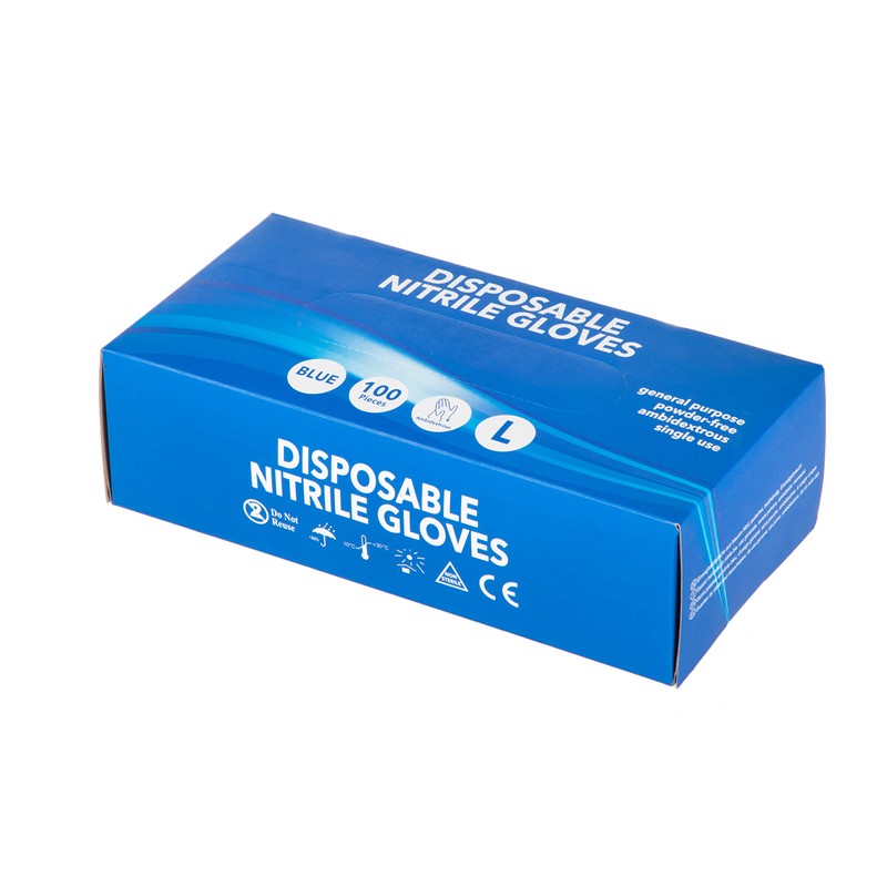 Disposable Nitrile Gloves, Powder Free, Blue, Size L (Pack of