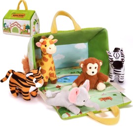 OUOZZZ Stuffed Animals for Babies - Plush Toys for Kids - Gift for 1-2-3 Year Old Girls Boys Toddlers Infant Tiger, Giraffe, Elephant, Zebra, Monkey Soft Toys Mini Zoo Set
