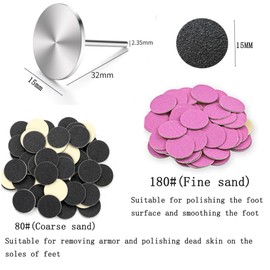 Bogoro Sanding Disc Pedicure 100 Pieces Feet Grinder Sandpaper Callus Remover Sanding Disc Pedicure Tool Replacement Accessories with Shaft for Hard, Dead Skin, Cracked Heel (Diameter 15 mm)