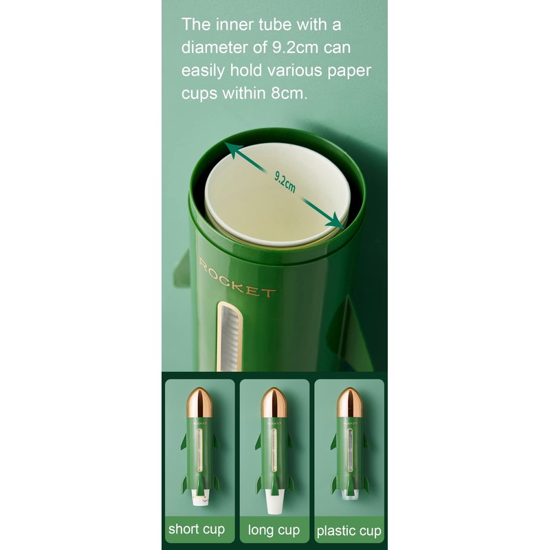 Jaugufiy Rocket Shape Disposable Paper Cup Dispenser Wall Mounted Cup