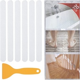 30 Pieces Anti Slip Shower Stickers Set,Non-Slip Safety Bathtub Strips, PEVA Non-Slip Shower Strips TreadsKitchenLaddersStairs Steps PoolsBathtub,Bathtub Appliques for Adults & Kids with Scraper