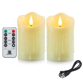 Guluto Flameless Candles with Rechargeable Battery, 3" x 6", Set of 2, Electronic Candles with Remote and Timer, led Pillar Candles Real Wax 3D Wick, Ivory led Candles for Home, Wedding, Christmas
