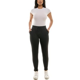 Zac & Rachel Women's Brushed DTY Jogger with Functional Pockets, Elastic + Tie Waist, and Rolled Ankle Cuff, Black