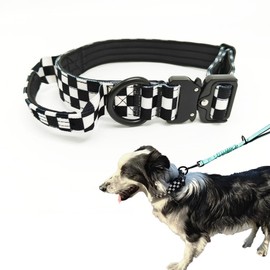 Huali Tactical Dog Collar -Premium Quality Adjustable Heavy Duty Dog Coallr- Thick and Durable Dog Collar with Quick-Release Metal Buckle 【XS (2.5 cm/1 inch), Checkerboard】