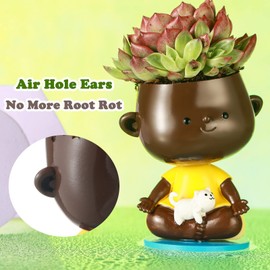 Face Planter Pot Head Planter Succulent Planters 3D Printed Self Watering pots for Indoor Plants Cute Yoga Girl with Cat DIY Gifts for Family and Friends(Small, Black Yoga Girl)