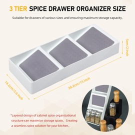 ideamake Spice Drawer Organizer, 3 Tier Non-Slip Silicone Seasoning Jars Drawer Insert, Spice Rack Organization for Drawer, Kitchen Spice Rack Tray for Cabinet Countertop Makeup Storage