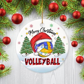 Decorlion 2024 Christmas Ornament - Volleyball Merry Christmas Ceramic Ornament, Christmas Tree Decoration, Hanging Ornament, Volleyball Ornament, for Family, Friends, Volleyball Lovers