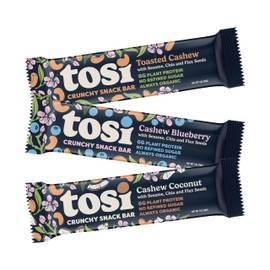Tosi Cashew Variety Pack Protein Bars, Plant Based with Nuts, Gluten-Free Crunchy Snacks, Vegan, Organic, Flax & Chia Seeds, Soy-Free, Omega 3s, 5G Protein, 1 oz, 12-Pack