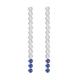 Tuscany Silver Women's Sterling Silver Rhodium Plated White and Blue Cubic Zirconia 2.4 x 33 mm Drop Earrings