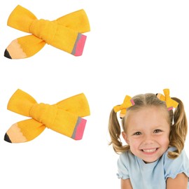 2Pcs Back to School Bow Hair Clips for Kids,Yellow Pencil Design Alligator Clips Non-Slip Bow Hairpins Kindergarten Hair Accessories for Toddler Girls School Students Gifts