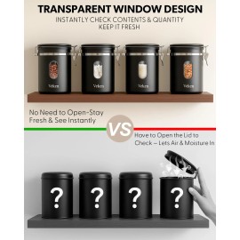 Veken 38oz Large Coffee Canister with Window, Airtight Stainless Steel, Kitchen Foo