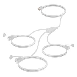 EP Outdoor Extension Cord 1 to 3 Splitter, Max 6ft End to End (12FT Total), 3 Prong Outlets Plugs, 16/3 SJTW Weatherproof Wire for Christmas Landscape String Lights, White
