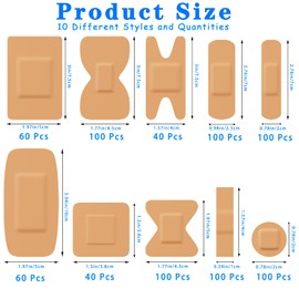 Assorted Bandage Variety Pack - 800 Pcs, Waterproof & Breathable Large Adhesive Fabric Bandage Bulk Pack for First Aid Supplies and Wound Protection (10 Styles)
