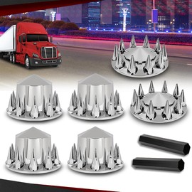 CROSSDESIGN Front & Rear Chrome Wheel Cover Kit Hub Cover 33mm Semi Truck Wheel Axle Covers Spiked Compatible with Semi-Trucks 20", 22.5" and 24.5" Hub Piloted Wheels