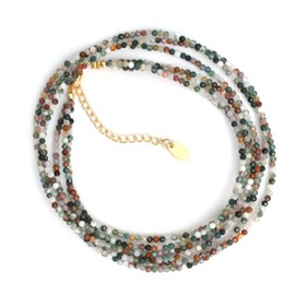 Gempires Moss Agate Beaded Triple Multi Strand Short Necklace, 14k Gold-Plated, 18-inch Adjustable Chain, Tranquility and Emotional Balance, Gift for Women