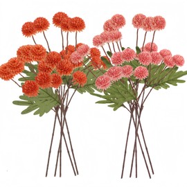 ASTRYAS 10PCS Faux Silk Pompon Mum Artificial Flowers, Fake Mini Chrysanthemums with Stems for DIY Bouquet Centerpieces Wedding Fillers Champagne Arrangements Shower Decorations(Orange+Rose Pink)
