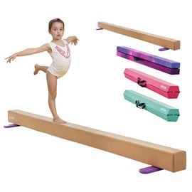 VEVOR 8FT Balance Beam for Kids, 350 LBS Stable Support Gymnastics Floor Beam with Non-Slip Wooden Mats, Wood-Core Gymnastics Training Equipment with Anti-Slip Bottom for Home and Gym, Yellow