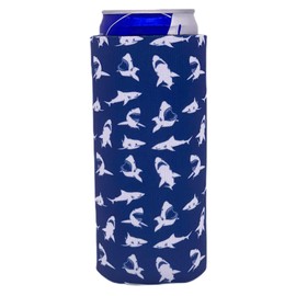 Coolie Junction Shark Pattern Neoprene Collapsible Slim 12oz Can Coolie