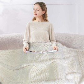 Cuddly Fluffy Blanket Fleece Blanket - 150 x 200 cm Blanket Soft Warm Cosy Checked Blankets for Sofa Couch Bed, Beige