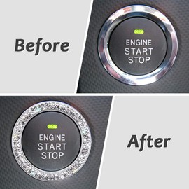 ToBeQueen Car Bling Ring Crystal Car Stickers Rings Womens Car Decals,2Pcs Push Start Button Bling Ignition Ring Sticker,Bling Car Interior Accessory for Women,Silver