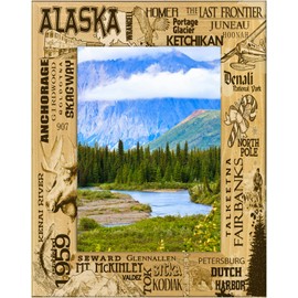 Saddle Mountain Souvenir Alaska Montage Laser Engraved Wood Picture Frame Portrait (4 x 6)