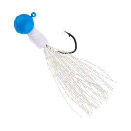 Dr.Fish 10 Pack Crappie Jig Marabou Jigs Heads Freshwater Round Ball Fishing Lures Hooks with Mylar Flash Bass Trout Panfish Bluegill Blue/White,3/16oz