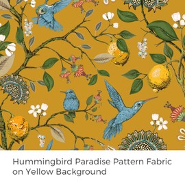 Topfinel Sliding Door Patio Floral Curtains & Drapes, Blackout Extra Wide Room Divider Large Mustard Yellow Vintage Farmhouse Country Hummingbird Patterned Grommet Curtains 1 Single Panels W100 x L84