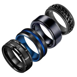 4Pcs Mens Rings Set Anxiety Spinner Chain Rotation Fidget Band Cool Bicycle Hip Hop Stainless Steel Male Jewelr Bamboo Pattern Ring 12