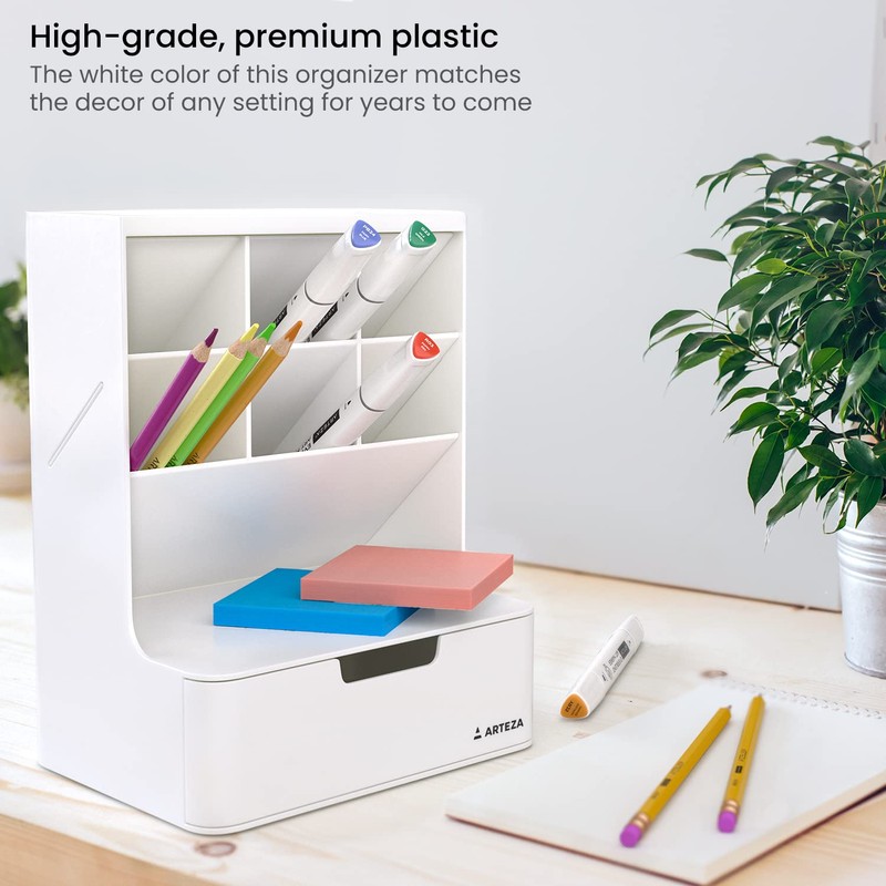 ARTEZA Desktop Pen and Marker Organizer, 6-Compartment White Pen Holder