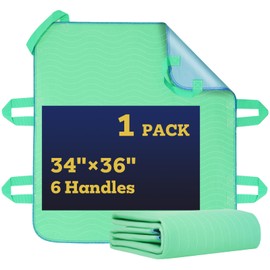 ETERNA Washable Positioning Bed Pad with 6 Reinforced Handles, 34" x 36" Waterproof Reusable Incontinence Underpads for Adults, Kids, Elderly and Pets (1 Pack)