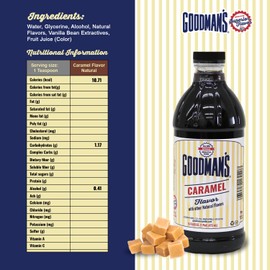 Goodman's Caramel Flavor - Rich, Toffee Aroma for Gluten-Free, Non-GMO, Kosher Delights! Enhance Desserts, Coffee, and Shakes with Low Carb, Low-Calorie Goodness. No Artificial Colors, (16oz Bottle)