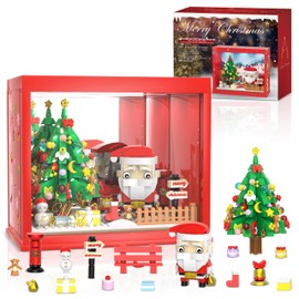 Bestbase Santa Claus Christmas Tree Building Blocks Kit - 512 Pieces Magic Christmas Night Abyss Mirror, Surprise Xmas Gifts with LED Light Building Toys, Christmas Stocking Stuffers for Boys/Girls