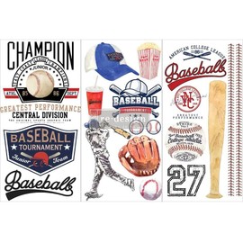 Redesign with Prima Small Transfers Baseball 3 Sheets,6"x12" 655350656706 Redesign Small Transfers 6"x12" 3 Sheets Rub on Transfers for Furniture Vintage Rub on Transfers Stickers for Crafts