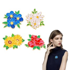 Goiern Set of 4 Colourful Enamel Lapel Pins Set with Daisy and Sunflower, Flower Brooches for Women, Fashion Jewellery for Decorating Clothes and Bags