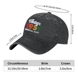 Funshow Vintage 1959 Original Parts Baseball Cap, 66th Birthday Decoration 66 Years Old Hat Black