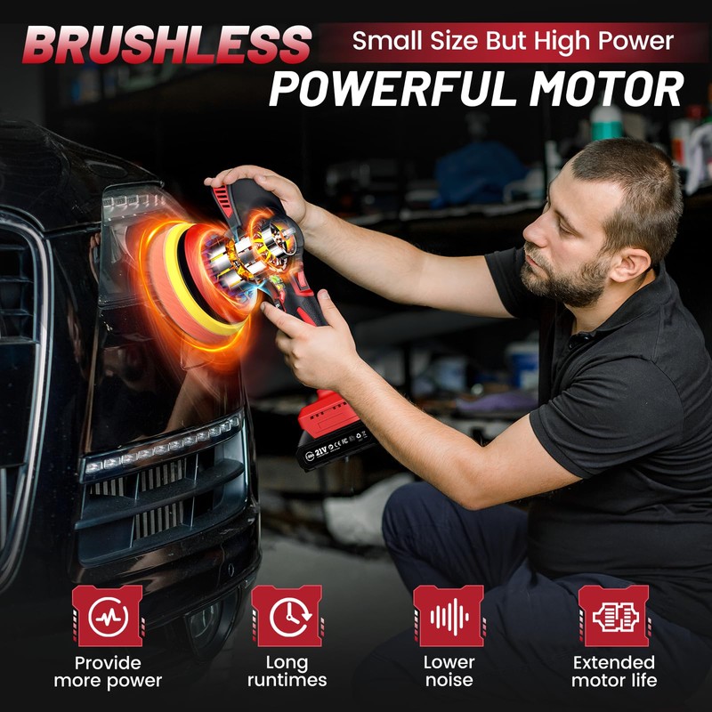 Avhrit Cordless Car Buffer Polisher kit w/ 2x2000mAh 21V Batteries,
