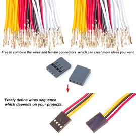 Kidisoii Dupont 2.54mm Wire Female to Female Dupont Connector & 22AWG Pre-Crimped Cable, Single Row 1/2/3/4/5/6/7/8/9/10P JST Connector with Length of 10/30/50/100cm Dupont Wire (5Pcs FF 4P-10CM)