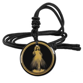 TUMBEELLUWA Divine Mercy Necklace Spiritual Crystal Religious Necklaces Holy Spirit Christian Catholic Faith Jewelry Gifts for Men Women, Black Obsidian