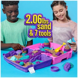 Kinetic Sand, Mermaid Palace Playset with 2.06lbs Play Sand (Neon Purple, Shimmer Teal & Beach), Tools & Folding Sandbox, Sensory Toys for Kids
