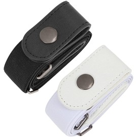 JasGood 2 Pack Buckle-Free Elastic Belt for Men or Women Without Buckle No Bulge Invisible Belt, 4-Black/White