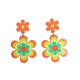 Floral Daisy Flower Dangle Earrings Y2k Vintage Resin Bohemian Lightweight Acrylic 60S 70S Party Mother's Day Valentien's Day Graduation Gift for Women -Orange Green