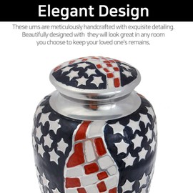 LETUSTO Cremation Urn for Patriotic and Veteran Human Ashes for Adults, Funeral Burial Handcrafted Decorative Urns with Velvet Bag for Easy Preservation and Portability [American Flag]