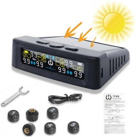 SHENKENUO Solar TPMS LCD Tire Pressure Monitor System 6 External Sensors For Car RV Truck