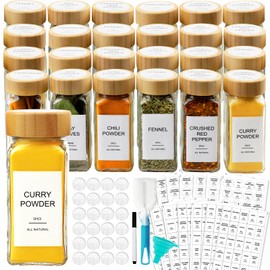 AISIPRIN AISIPRIN Glass Spice Jars with Bamboo Lids | Square Spice Jar with Labels | Spice Bottles With Shaker Lids | Spice Containers | for Cabinet,Drawer,Spice Rack | Seasoning Organizer (Pack of 24)
