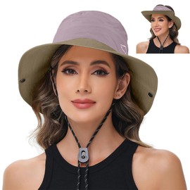 Sun Hats for Women Bucket Hat UV Protection Fishing Hat Wide Brim Safari Hats 2 in 1 Zip-Off Sun Visor Hats UPF 50+(1Pack-Coffee Pink)