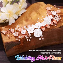 Unicra- Enredadera para el cabello de novia con flores, tocado de novia con perlas, accesorios para el cabello con hojas, diadema con diamantes de imitación para